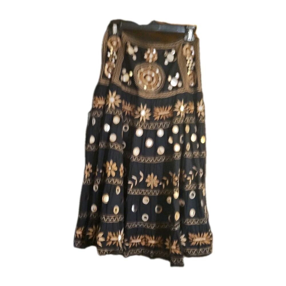 Chelsea And Violet Embroidered Skirt Women's Size XS Black Gold & Silver Lined